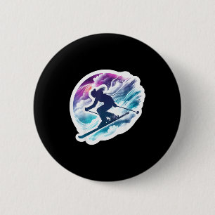Skifahrerin Wasserfarben Kunst Mädchen Skifahren L Button