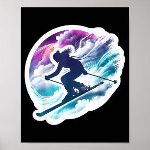 Skifahrerin Wasserfarben Kunst Mädchen Skifahren L Poster
