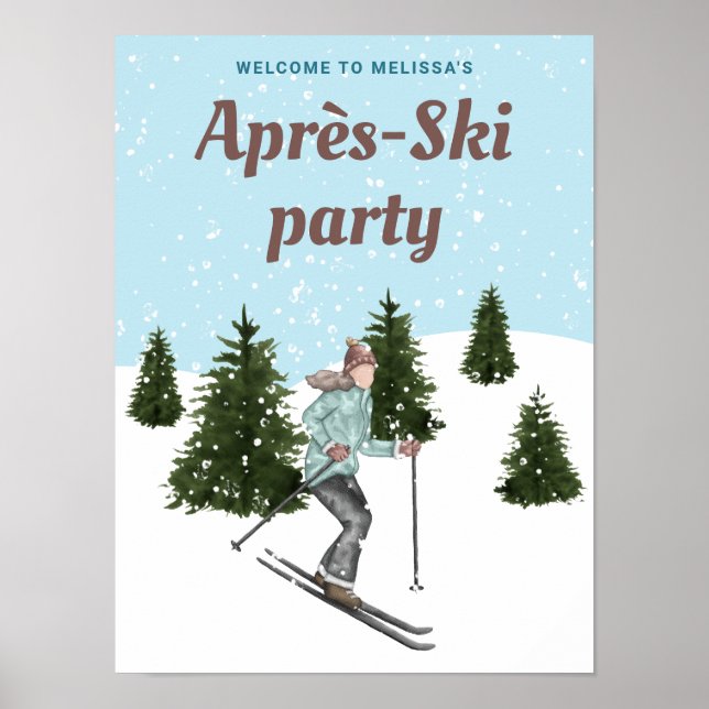 Skifahrerin Winterhänge Après-Ski-Party Willkommen Poster (Vorne)