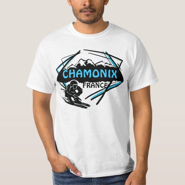 Skifahrerlogokunst-Wertt-stück Chamonix Frankreich T-Shirt (Vorderseite)