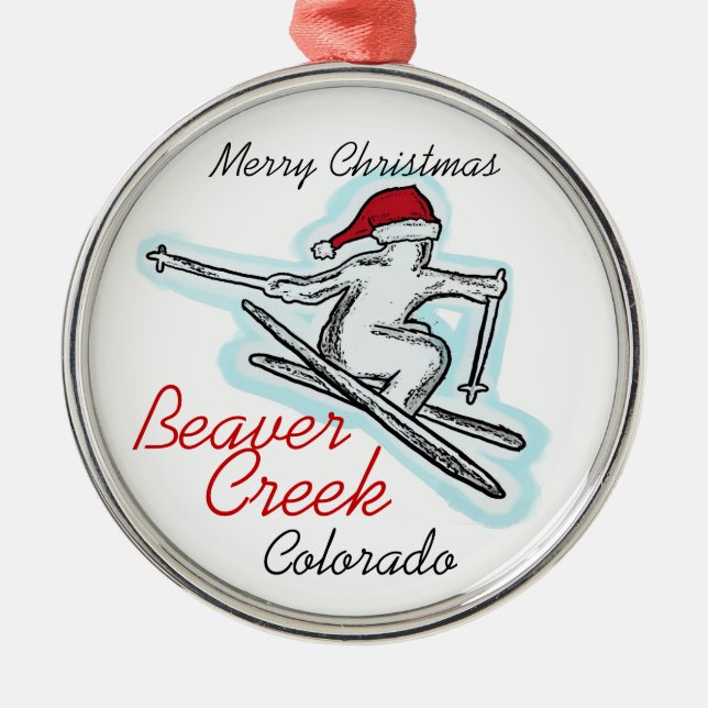 Skifahrerverzierung Beaver Creek-Colorados Sankt Silbernes Ornament (Vorne)