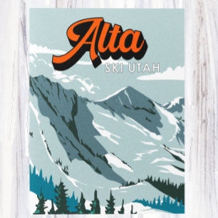 Skigebiet Alta Winter Utah Vintage Postkarte