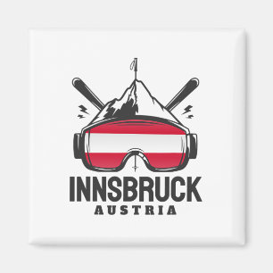 Skigebiet Innsbruck Österreich Retro-Skifahren Magnet