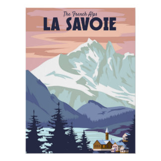 Skigebiet La Savoie Plakat, Retro. Winterreise Poster
