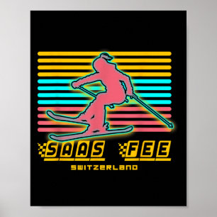 Skigebiet Saas-fee Schweizer Alpen Retro-Skifahren Poster