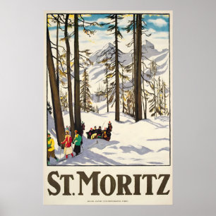 Skigebiet Saint Moritz Schweiz Winter Ski Poster