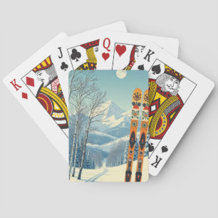 Skigebiet schneebedeckter Berg Urlaub Postkarte Spielkarten
