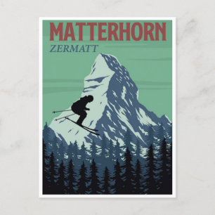 Skigebiet Zermatt Schweiz Vintager Berggipfel Postkarte
