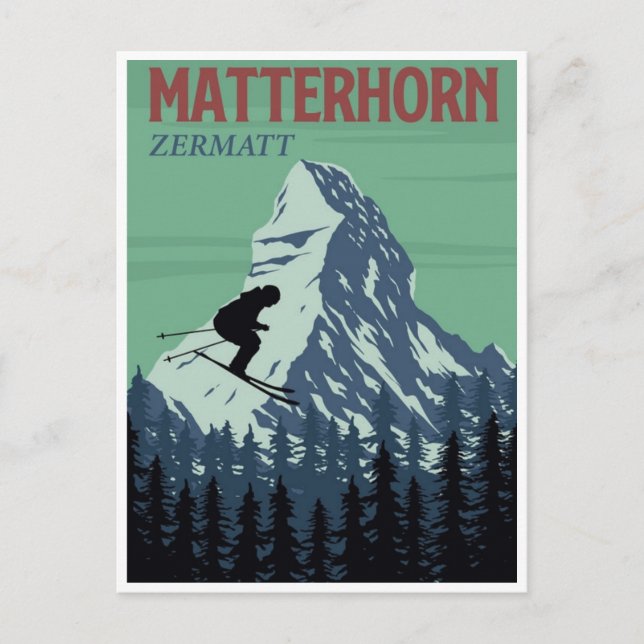Skigebiet Zermatt Schweiz Vintager Berggipfel Postkarte (Vorderseite)