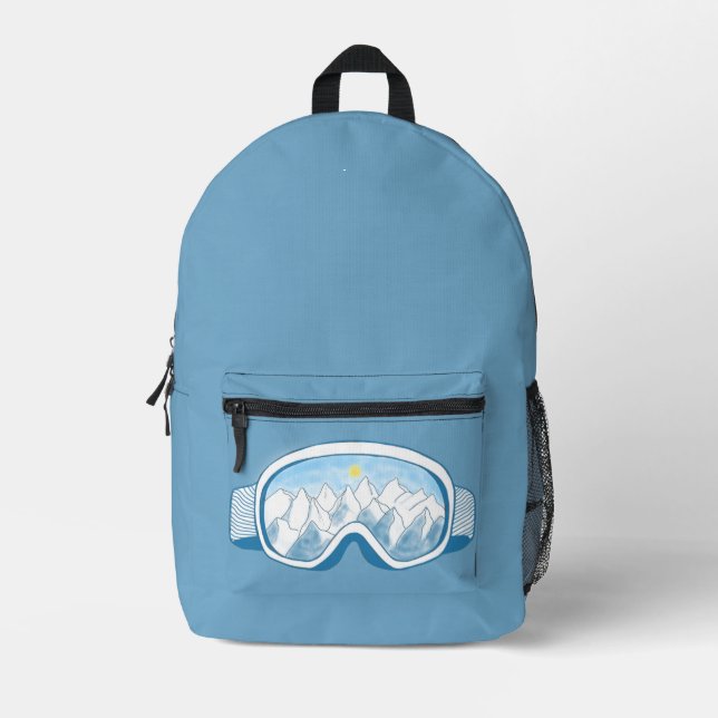 Skiggläser Berge Spiegelungen Dusty Blau Bedruckter Rucksack (Vorderseite)