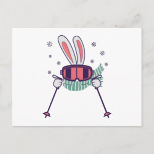 Skihasen mit Skistöcken und Schal Postkarte