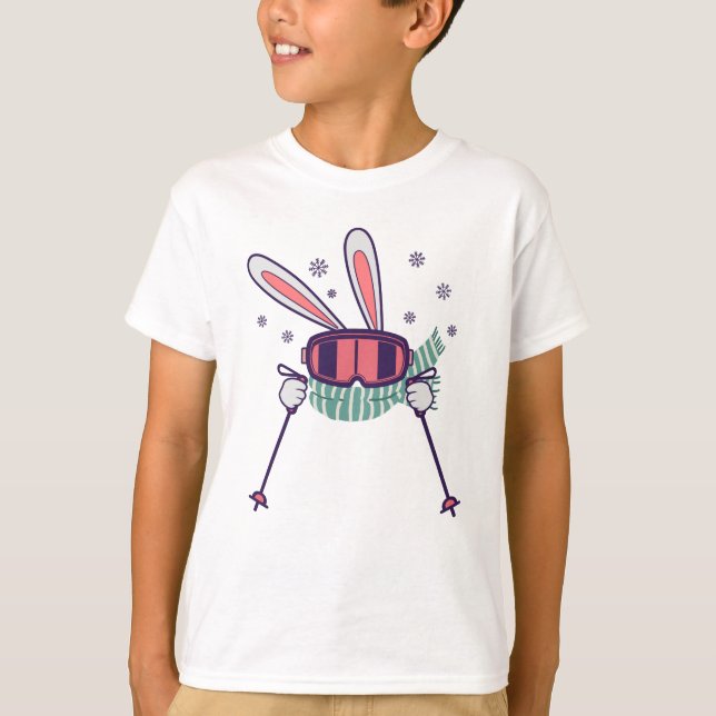 Skihasen mit Skistöcken und Schal T-Shirt (Vorderseite)