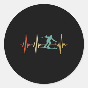 Skiheartbeat Retro Vintages Cooles Design für Ski Runder Aufkleber