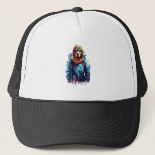 Skihund in Skibrille 5 Truckerkappe
