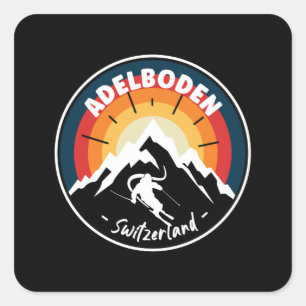 Skiing Adelboden Switzerland Vintage Quadratischer Aufkleber