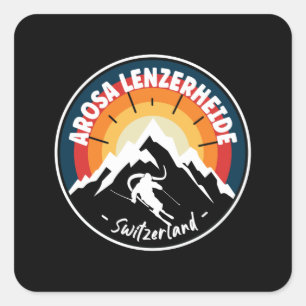 Skiing Arosa Lenzerheide Schweiz Vintag Quadratischer Aufkleber