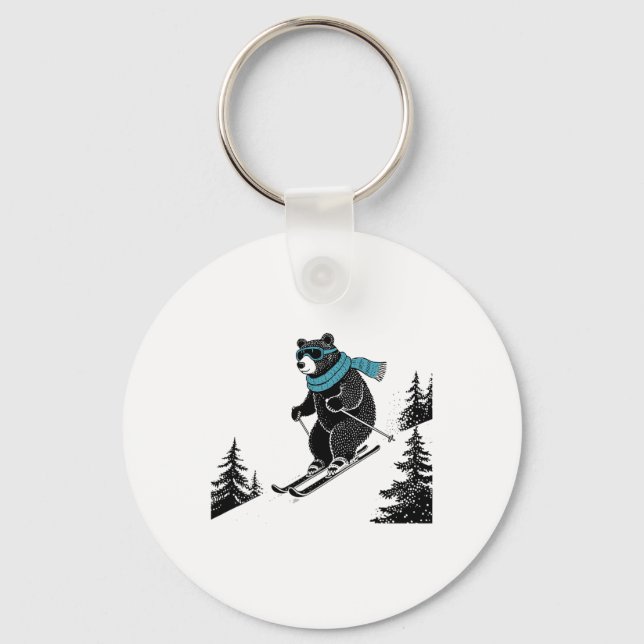 Skiing Bear, Funny Wintersports, Dad Ski Slope, Fu Schlüsselanhänger (Vorderseite)