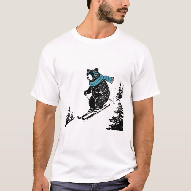 Skiing Bear, Funny Wintersports, Dad Ski Slope, Fu T-Shirt (Vorderseite)