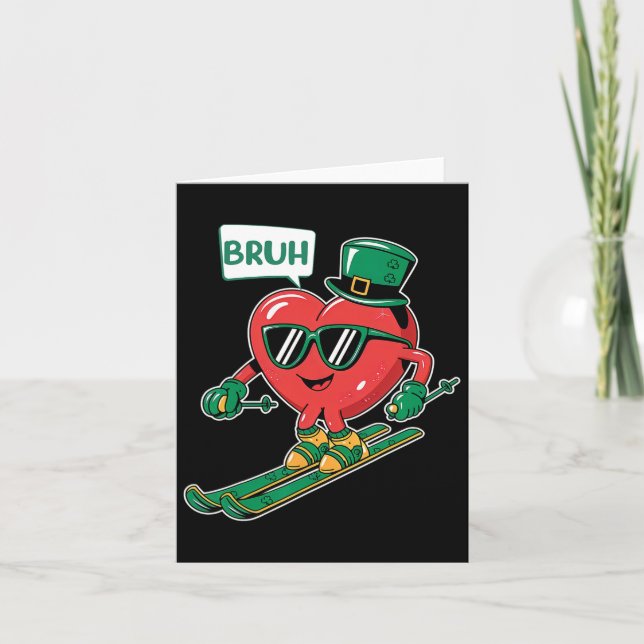 Skiing Bruh Valentine Heart Patrick Kleeblatt Iris Karte (Vorderseite)