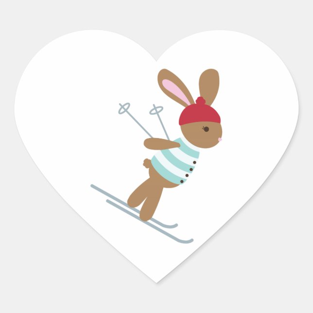 Skiing Bunny Herz-Aufkleber (Vorderseite)