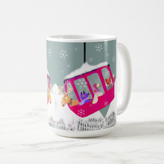 Skiing Cute Animal Friends  in Gondola Mug Kaffeetasse