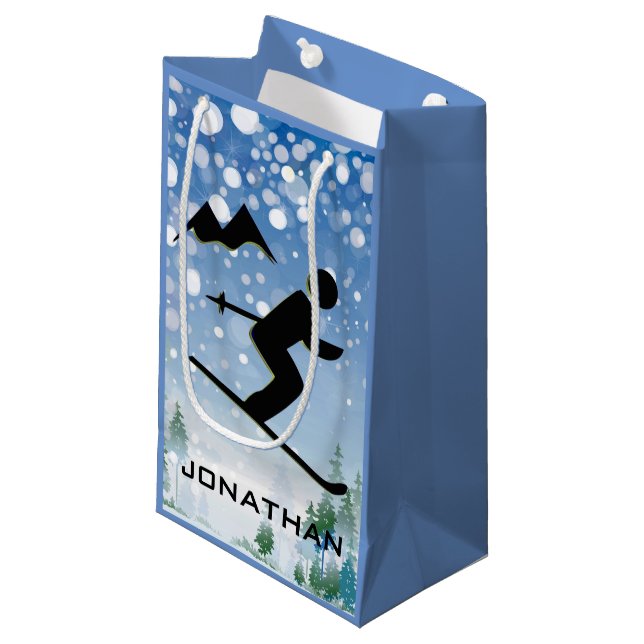 Skiing Design Geschenktasche Kleine Geschenktüte (Vorderseite Schrägansicht)