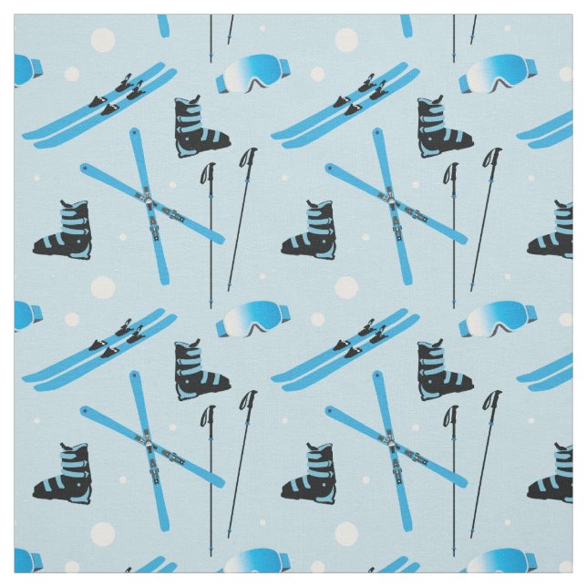 Skiing Equipment Skis Boots and Poles Pattern Stoff (Muster)