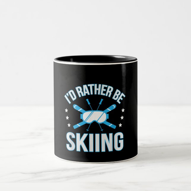 Skiing-Geschenk | Ich würde lieber Skifahren Zweifarbige Tasse (Mittel)