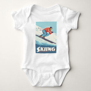 Skiing glaubt Retro Print Baby Strampler