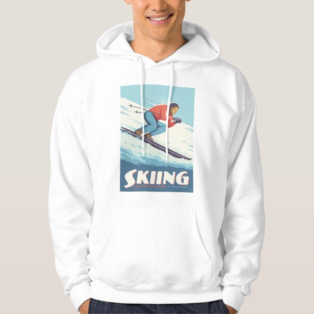 Skiing glaubt Retro Print Hoodie (Vorderseite)