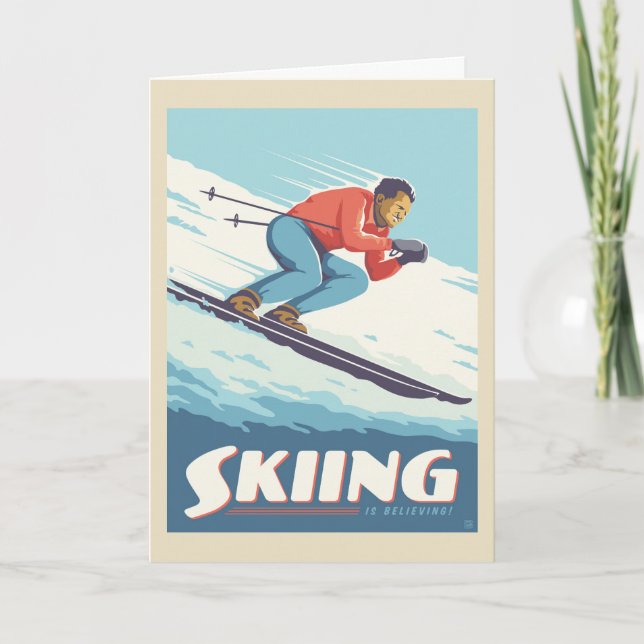 Skiing glaubt Retro Print Karte (Vorderseite)