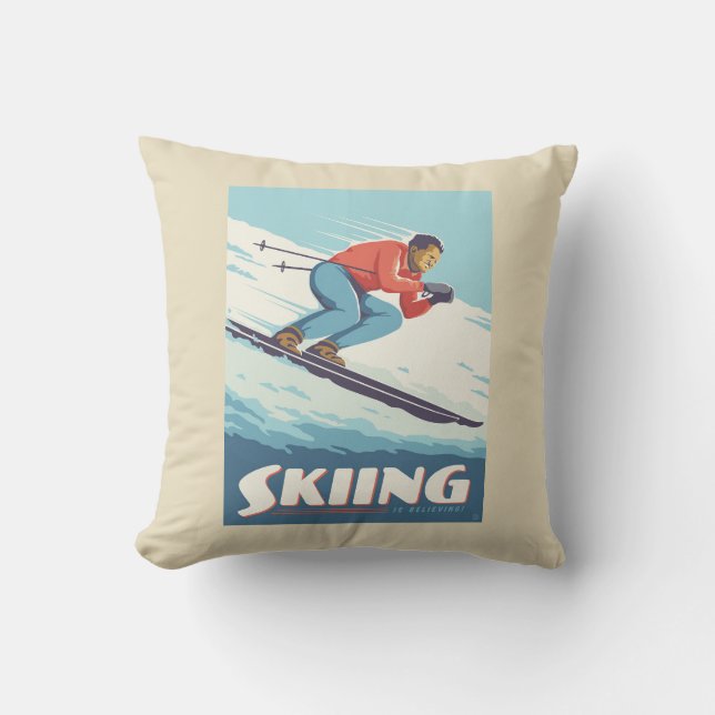 Skiing glaubt Retro Print Kissen (Vorderseite)