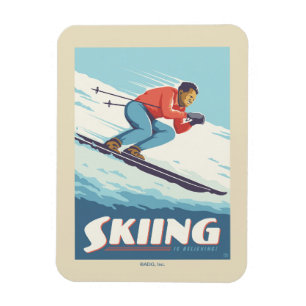 Skiing glaubt Retro Print Magnet