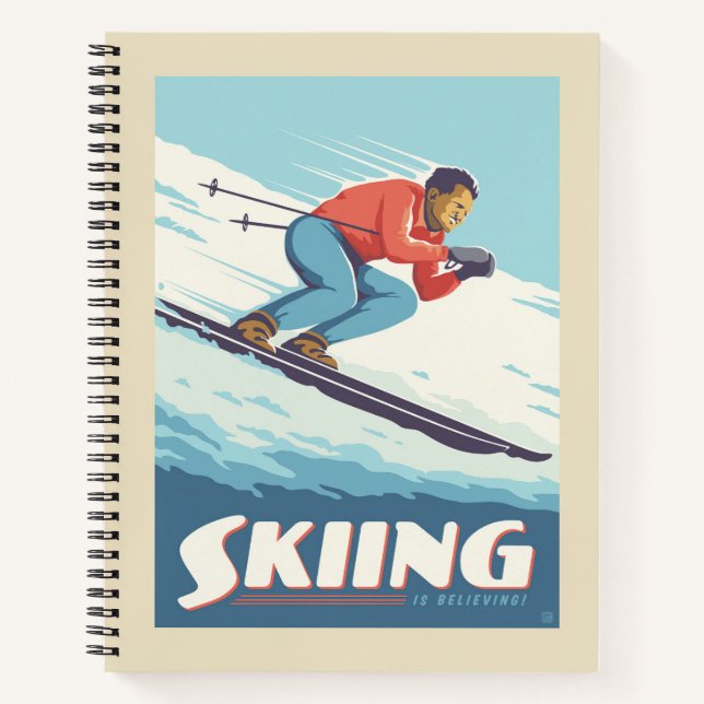 Skiing glaubt Retro Print Notizbuch (Vorderseite)