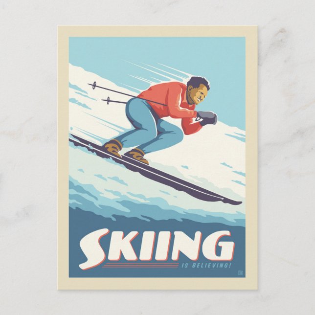 Skiing glaubt Retro Print Postkarte (Vorderseite)