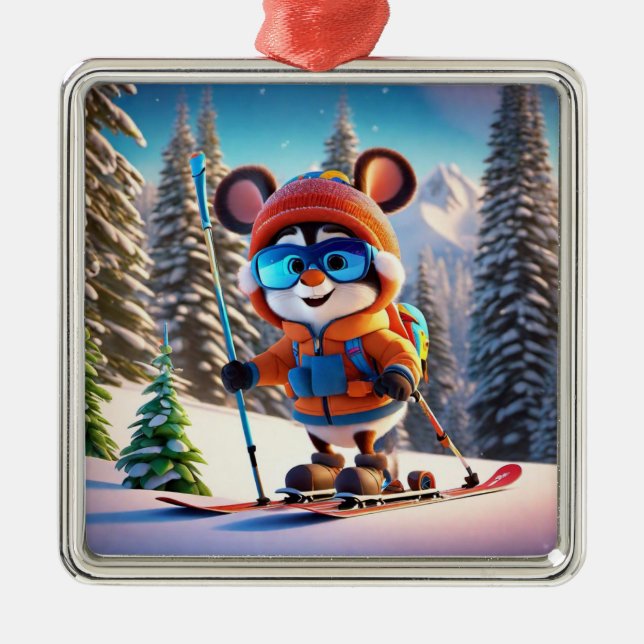 Skiing Mouse Weihnachtsschmuck (Vorne)