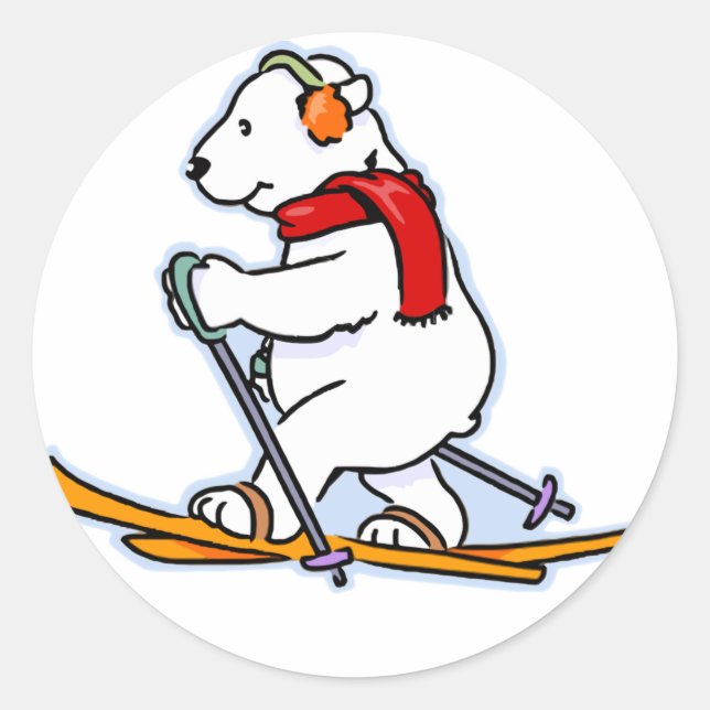 Skiing Polar Bear Runder Aufkleber (Vorderseite)