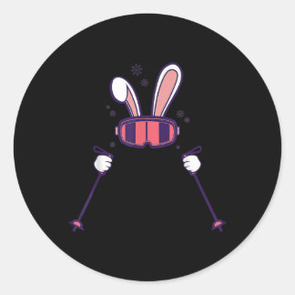 Skiing Rabbit Ski Poles Ski Goggles Easter Bunny  Runder Aufkleber