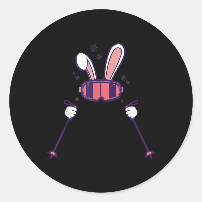 Skiing Rabbit Ski Poles Ski Goggles Easter Bunny  Runder Aufkleber (Vorderseite)