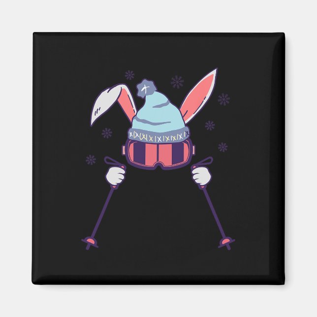 Skiing Rabbit With Goggles And Ski Beanie Winter S Magnet (Vorne)