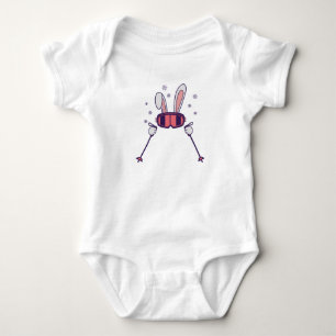 Skiing Rabbit with ski poles and ski goggles Baby Strampler
