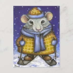 Skiing Rat Postkarte