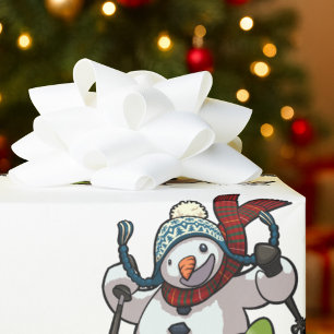 Skiing Snowman WeihnachtsHat Cartoon Große Wiederh Geschenkpapier