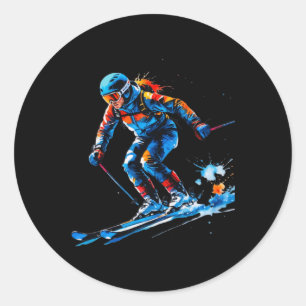 Skiing Splash Design – Dynamische Winter-Sportkuns Runder Aufkleber