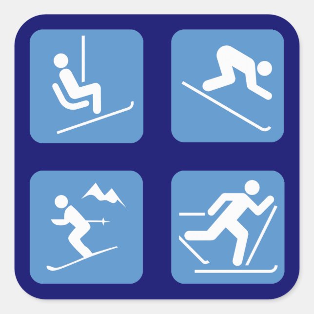 Skiing Symbole Quadratischer Aufkleber (Vorderseite)