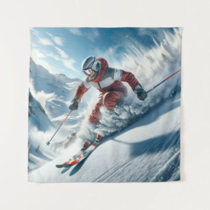 Skiing Tapestry Wandteppich