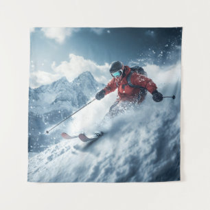 Skiing Tapestry Wandteppich