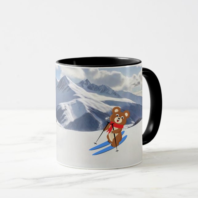 Skiing - Teddy Bear Skier on snow Personalize Tasse (VorderseiteRechts)