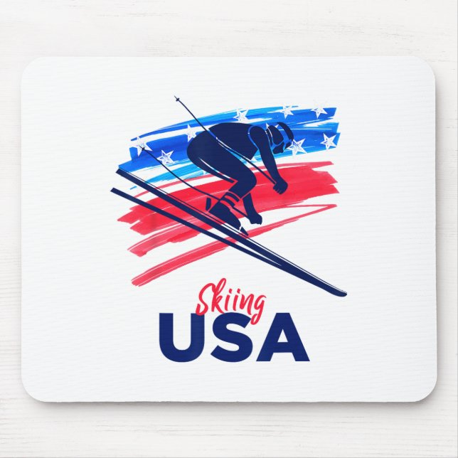 Skiing Usa Support The Team Shirt Usa Flag Skiing  Mousepad (Vorne)