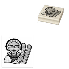 Skiing winter gummistempel